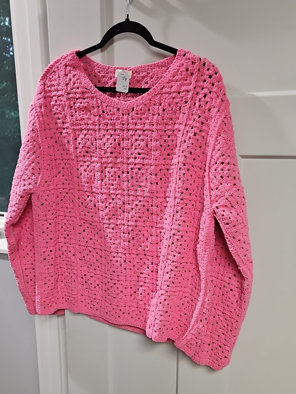 POL Pink Crochet Crewneck Sweater